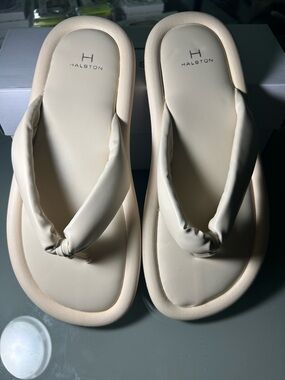 Halston Heritage Cream Padded Thong Sandals